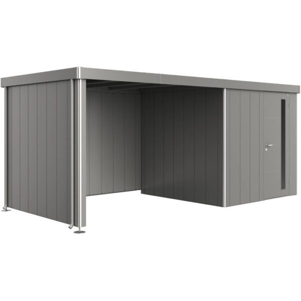 Tetto laterale Biohort grigio quarzo-metallizzato per casetta Neo, tettoia in metallo con supporti e pluviali.