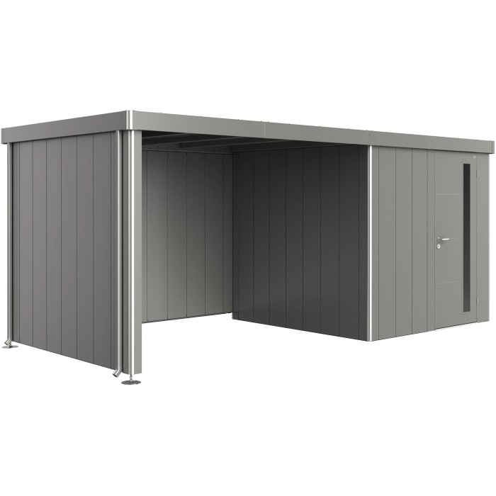 Tetto laterale Biohort grigio quarzo-metallizzato per casetta Neo, tettoia in metallo con supporti e pluviali.