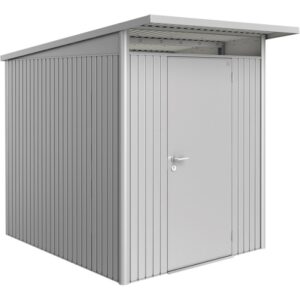 Casetta da giardino in metallo Biohort AvantGarde A2, argento metallizzato, con porta standard. Casetta in metallo con tetto a una falda.