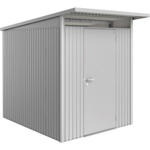 Casetta da giardino in metallo Biohort AvantGarde A2, argento-metallizzato con porta. Robusta casetta per il giardino.