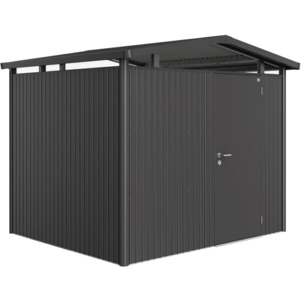 Casetta da giardino in metallo Biohort Panorama, grigio scuro, 5,6 m², con porta. Ideale per riporre gli oggetti in giardino.