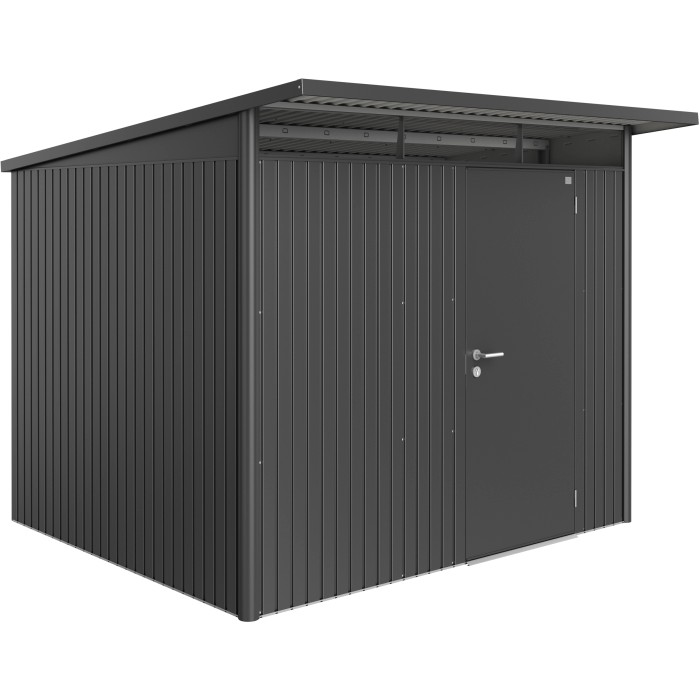Casetta da giardino in metallo Biohort AvantGarde A6 grigio scuro metallizzato con porta standard.