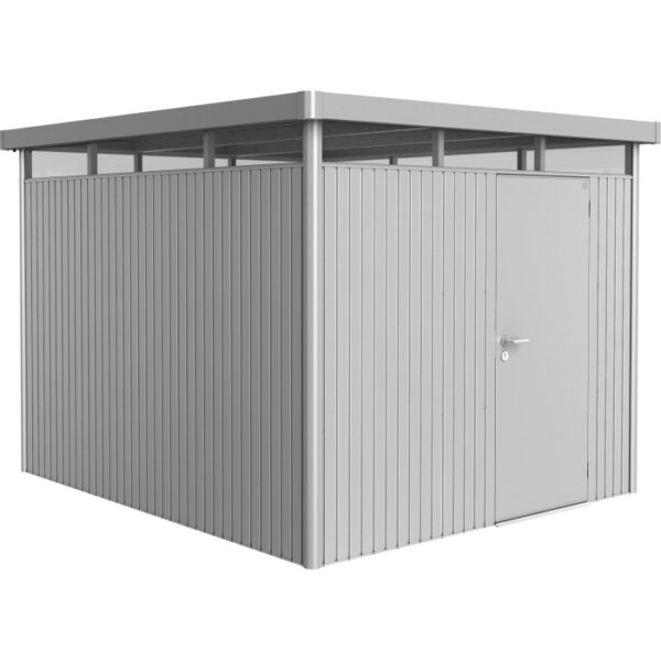 Casetta da giardino in metallo Biohort HighLine, argento-metallizzato, 7,6 m² con porta singola.