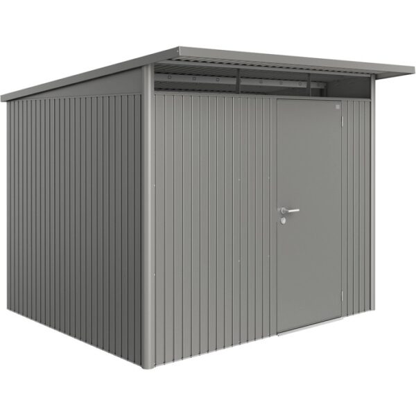 Casetta da giardino in metallo Biohort AvantGarde A6 grigio quarzo metallizzato con porta standard.