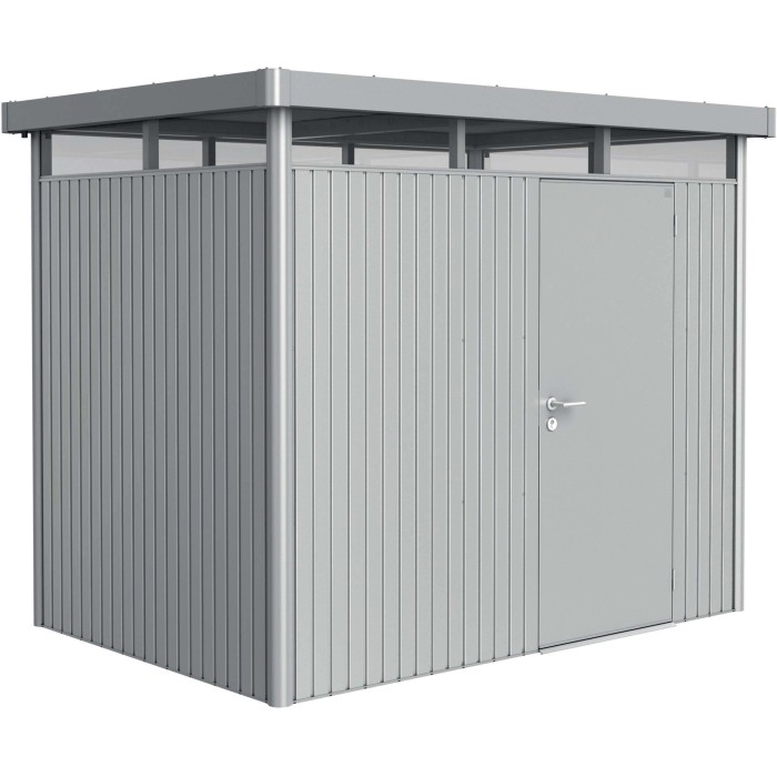 Casetta da giardino in metallo Biohort HighLine, 4,6 m², argento metallizzato con porta singola.
