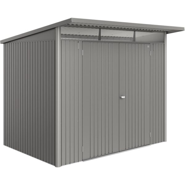 Casetta da giardino in metallo Biohort AvantGarde ECO, dim. A5, grigio quarzo metallizzato, con doppia porta.