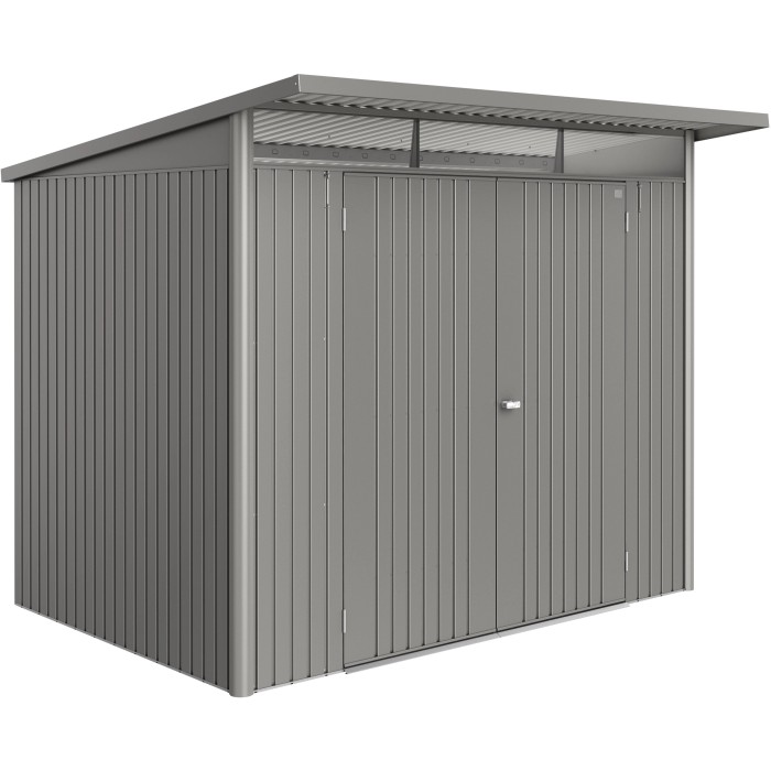 Casetta da giardino in metallo Biohort AvantGarde ECO, dim. A5, grigio quarzo metallizzato, con doppia porta.