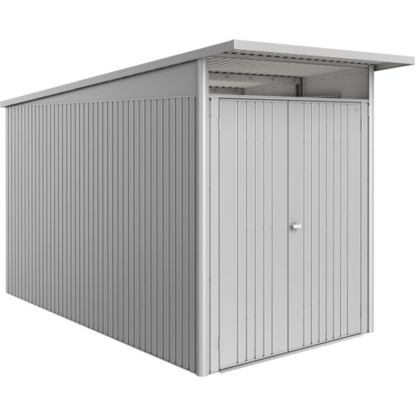 Casetta da giardino in metallo Biohort AvantGarde ECO Gr. A4, argento-metallizzato, con doppia porta.