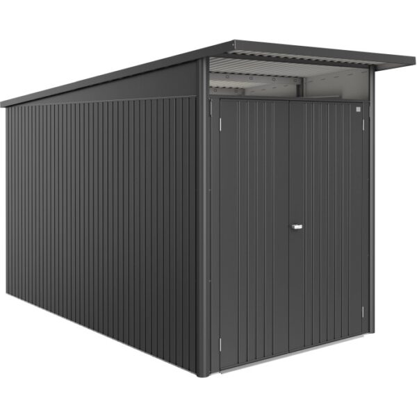 Casetta da giardino in metallo Biohort AvantGarde ECO Gr. A4 grigio scuro con doppia porta.