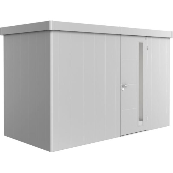Casetta da giardino Biohort Neo 1D in metallo argentato con porta standard. Rimessa in metallo.