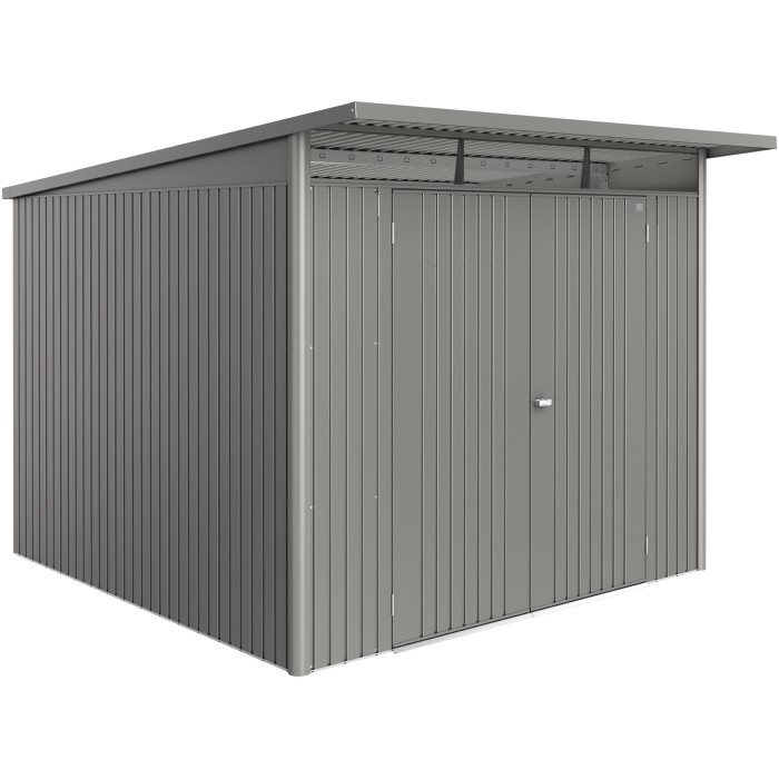 Casetta da giardino in metallo Biohort AvantGarde ECO Gr. A7 grigio quarzo-metallizzato con doppia porta.