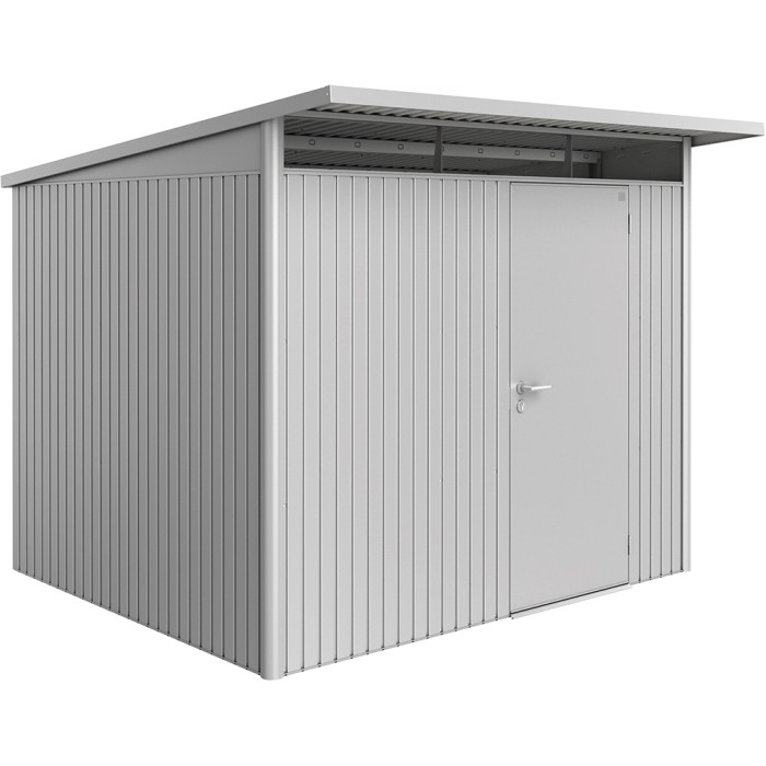 Casetta da giardino in metallo Biohort AvantGarde A6 color argento metallizzato con porta standard.