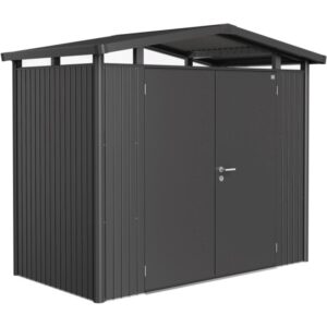 Casetta da giardino in metallo Biohort Panorama, grigio scuro, 3,5 m² con doppia porta. Ideale per riporre gli attrezzi.