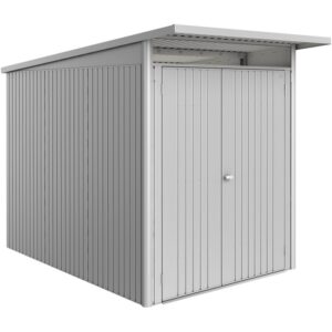 Casetta da giardino in metallo Biohort AvantGarde ECO Gr. A3, argento-metallizzato, con doppia porta.