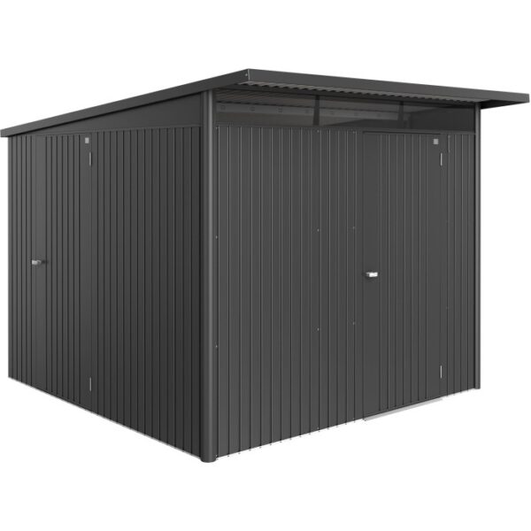 Casetta da giardino in metallo Biohort AvantGarde ECO Gr. A7 grigio scuro metallizzato con porta standard.