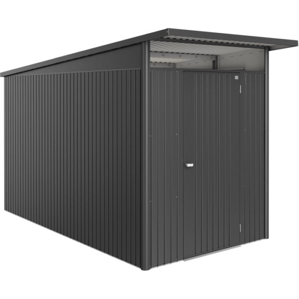 Casetta da giardino in metallo Biohort AvantGarde ECO Gr. A4 in grigio scuro metallizzato con porta standard.