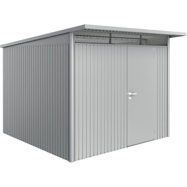 Casetta da giardino in metallo, box da giardino grigio con porta per attrezzi da giardinaggio.