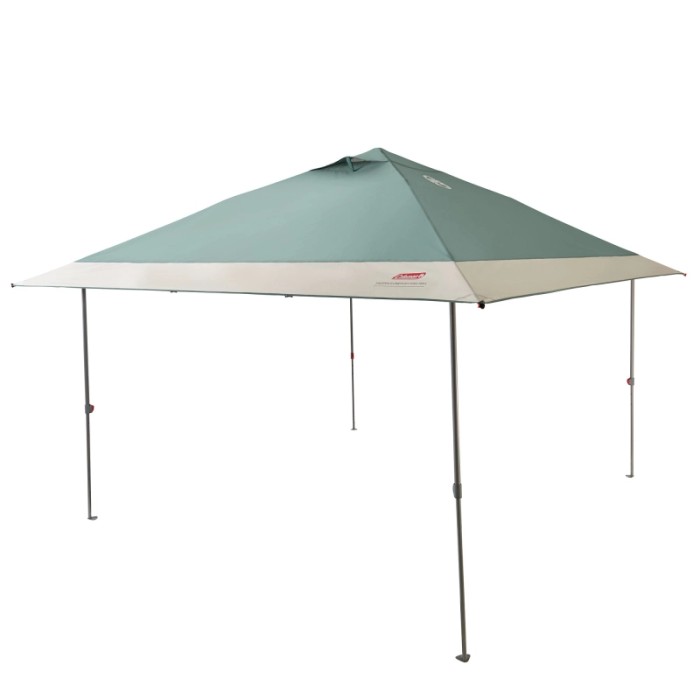 Coleman FastPitch OnePush Shelter L, tenda da campeggio verde e bianca con struttura in acciaio.