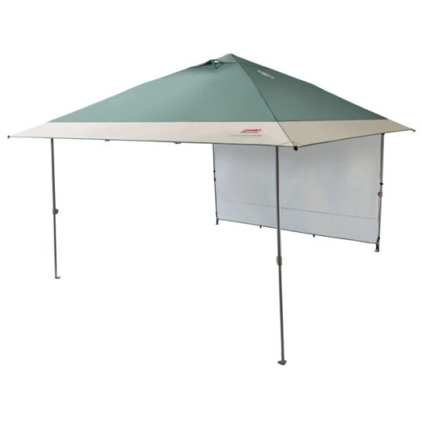 Coleman FastPitch OnePush Shelter L, tenda da campeggio verde e bianca con borsa.