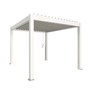 Pergola Biohort bianca 3x3,5 m: Copertura moderna per terrazzi con lamelle e drenaggio.