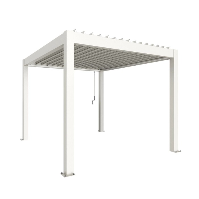 Pergola Biohort bianca 3x3,5 m: Copertura moderna per terrazzi con lamelle e drenaggio.