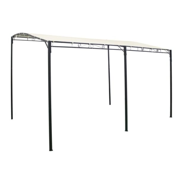 Gazebo t.b.t. con struttura nera e copertura in tessuto beige.