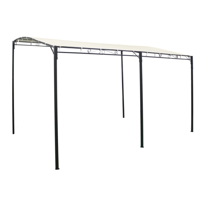 Gazebo t.b.t. con struttura nera e copertura in tessuto beige.
