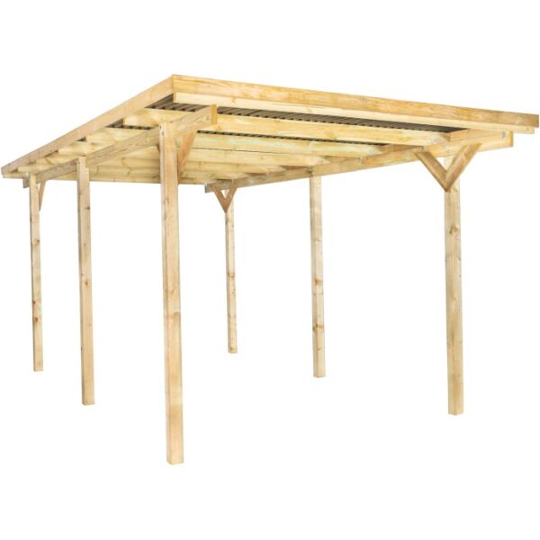 Carport in legno t.b.t. per esterni. Struttura robusta per una protezione affidabile.