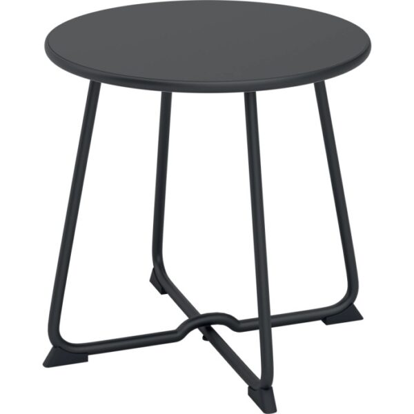 Tavolino laterale in acciaio nero, parte del set di mobili da balcone Patterson da 3 pezzi.