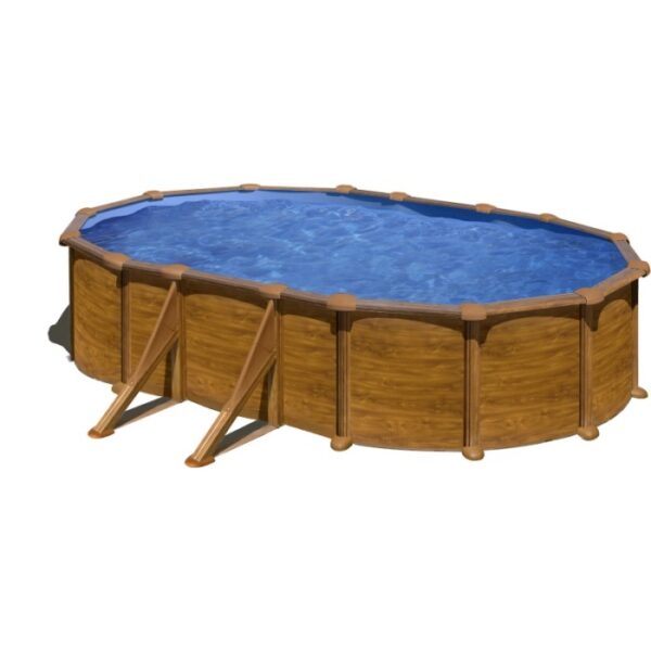 Piscina ovale Gre Mauritius effetto legno, 610x375x132 cm, kit completo.