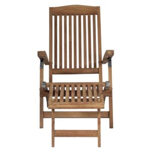 Sedia da giardino in legno, schienale e braccioli regolabili, per patio e balcone.