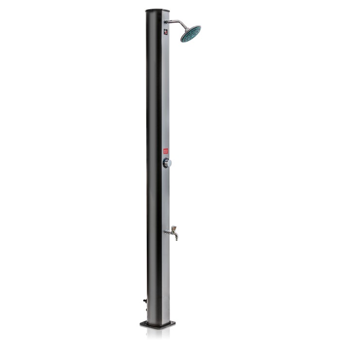 Doccia solare Gre in PVC 35 l, doccia da giardino con soffione a pioggia e rubinetto lavapiedi.