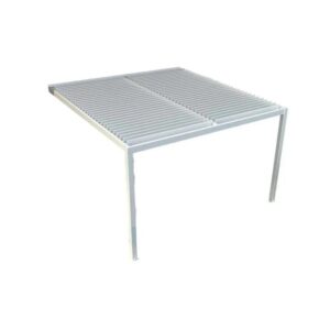 Gazebo t.b.t. bianco moderno con tetto a lamelle per giardino o patio.