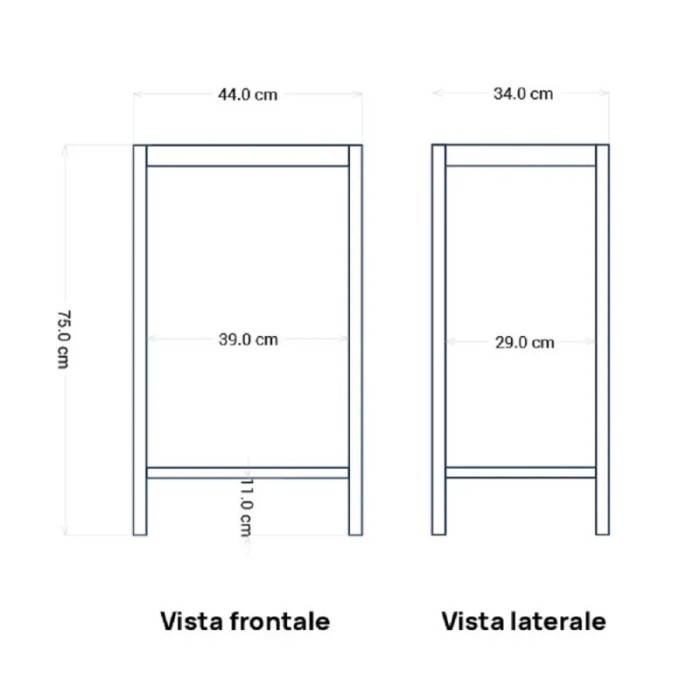Schizzo delle dimensioni della fontana da giardino t.b.t.: vista frontale e laterale con misure.