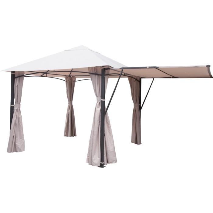 Elegante gazebo con tende e protezione solare per giardino e patio.