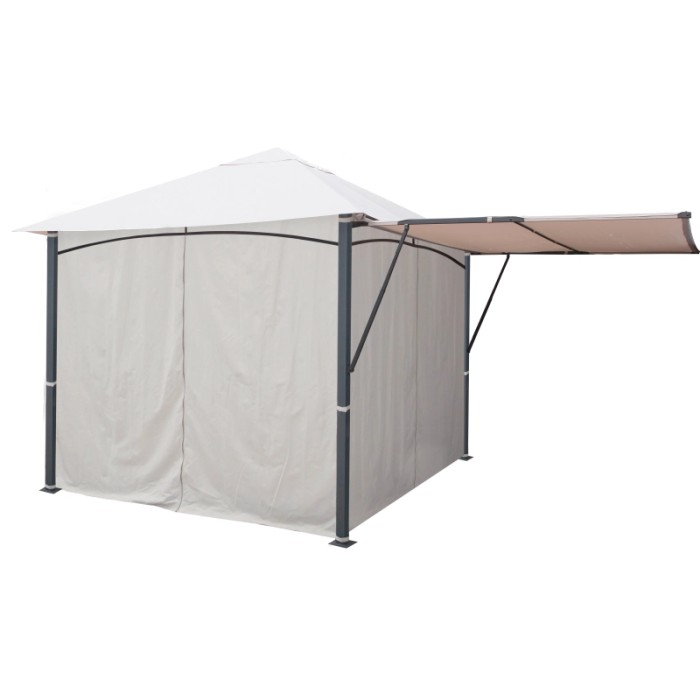 Gazebo t.b.t. con pannelli laterali e parasole estensibile.