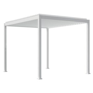 Gazebo t.b.t. bianco con tetto a lamelle per giardino o terrazza.