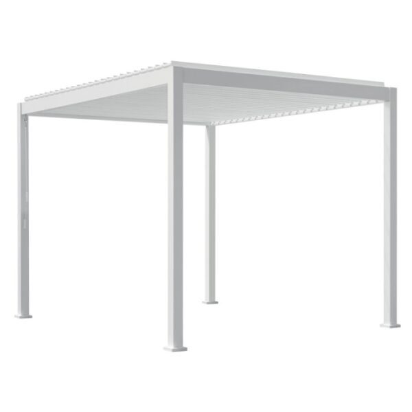 Gazebo t.b.t. bianco con tetto a lamelle per giardino o terrazza.