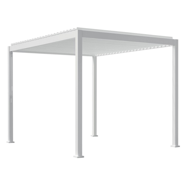 Gazebo t.b.t. bianco con tetto a lamelle per giardino o terrazza.
