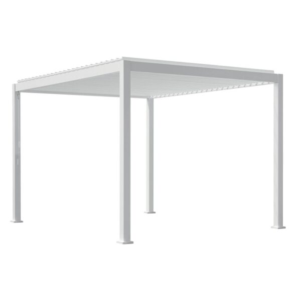 Gazebo t.b.t. bianco con tetto a lamelle per giardino o patio.