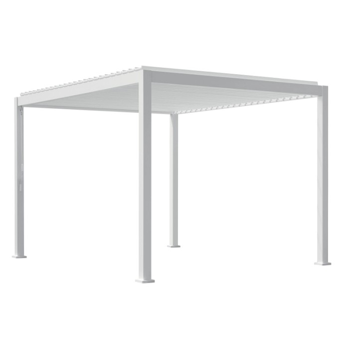 Gazebo t.b.t. bianco con tetto a lamelle per giardino o patio.