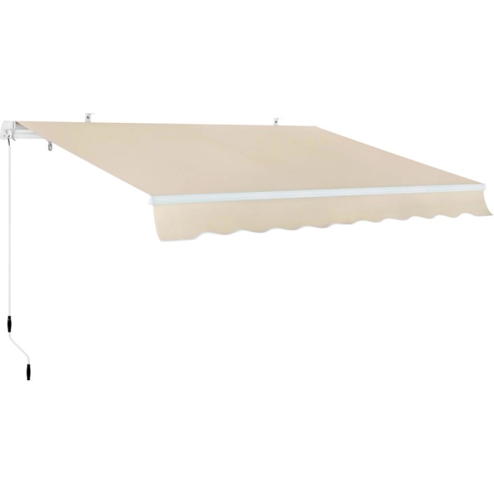 Tenda da sole beige con manovella per terrazza e balcone.
