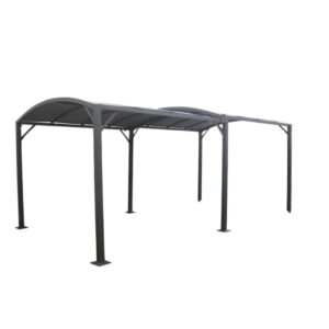 Gazebo t.b.t. grigio con struttura in acciaio e tetto per giardino o patio.