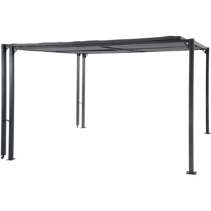 Gazebo grigio t.b.t. con tetto rettangolare per il giardino.