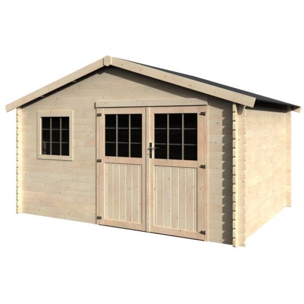 Casetta da giardino Torcal di Decor et Jardin, legno naturale con finestra e doppia porta.
