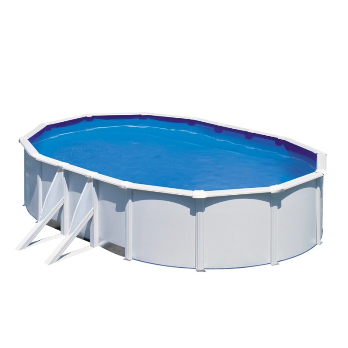 Piscina ovale Gre Fidji in acciaio bianco 500x300x120 cm con scaletta e liner blu.