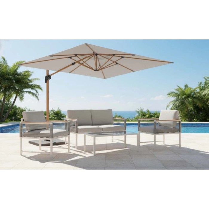 Ombrellone a palo decentrato Heliantus 300x400 cm legno