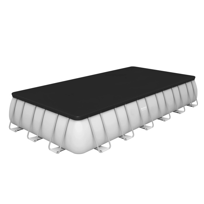 Copertura rettangolare nera per piscina fuori terra.
