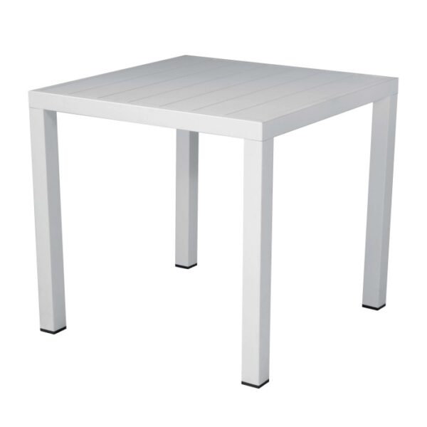Tavolo da giardino quadrato bianco per esterni.