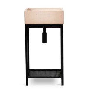 Fontana da giardino t.b.t. con vasca beige su struttura in metallo nero.